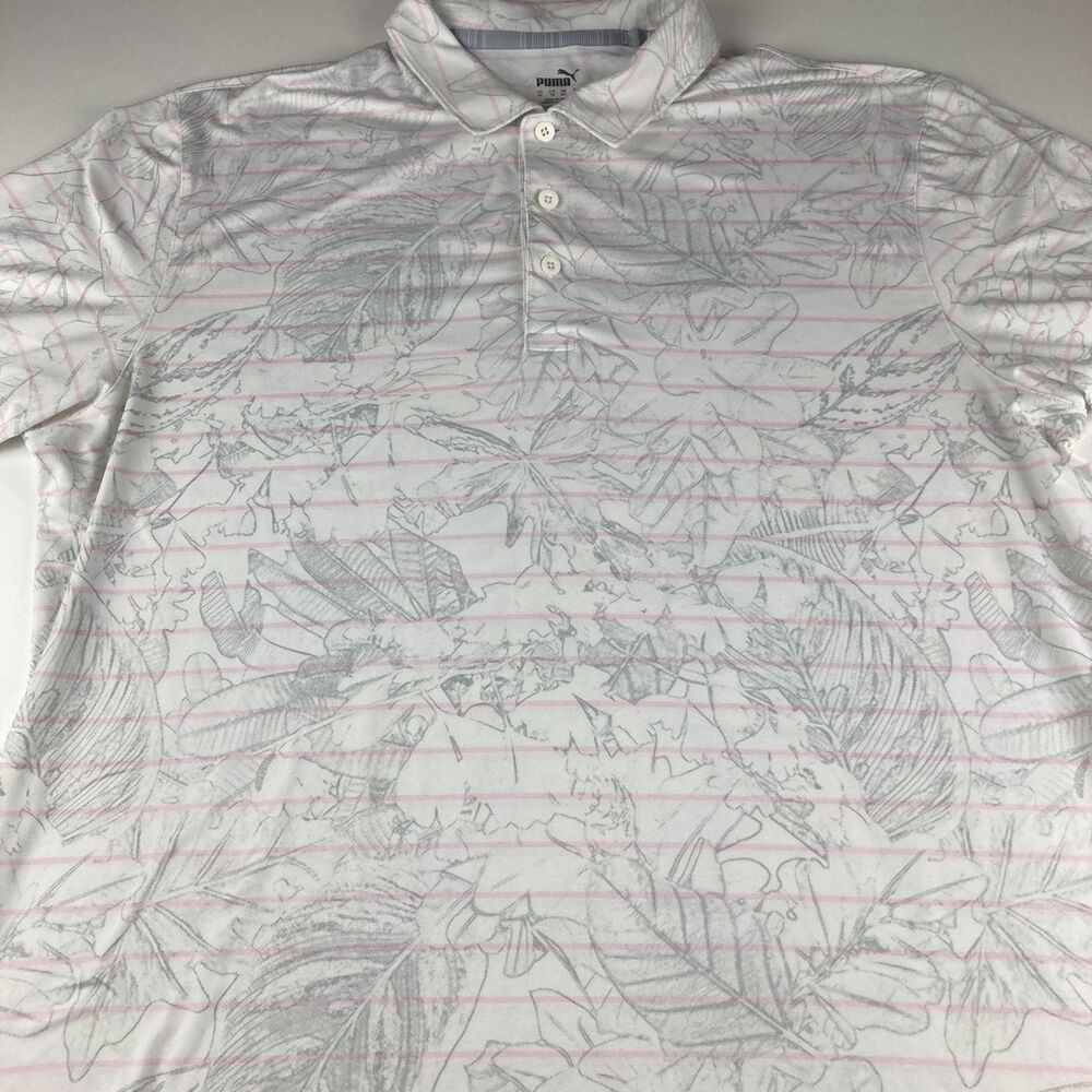 Puma Cloudspun Aerate Golf Polo Men XL White Pink Floral 599109-04